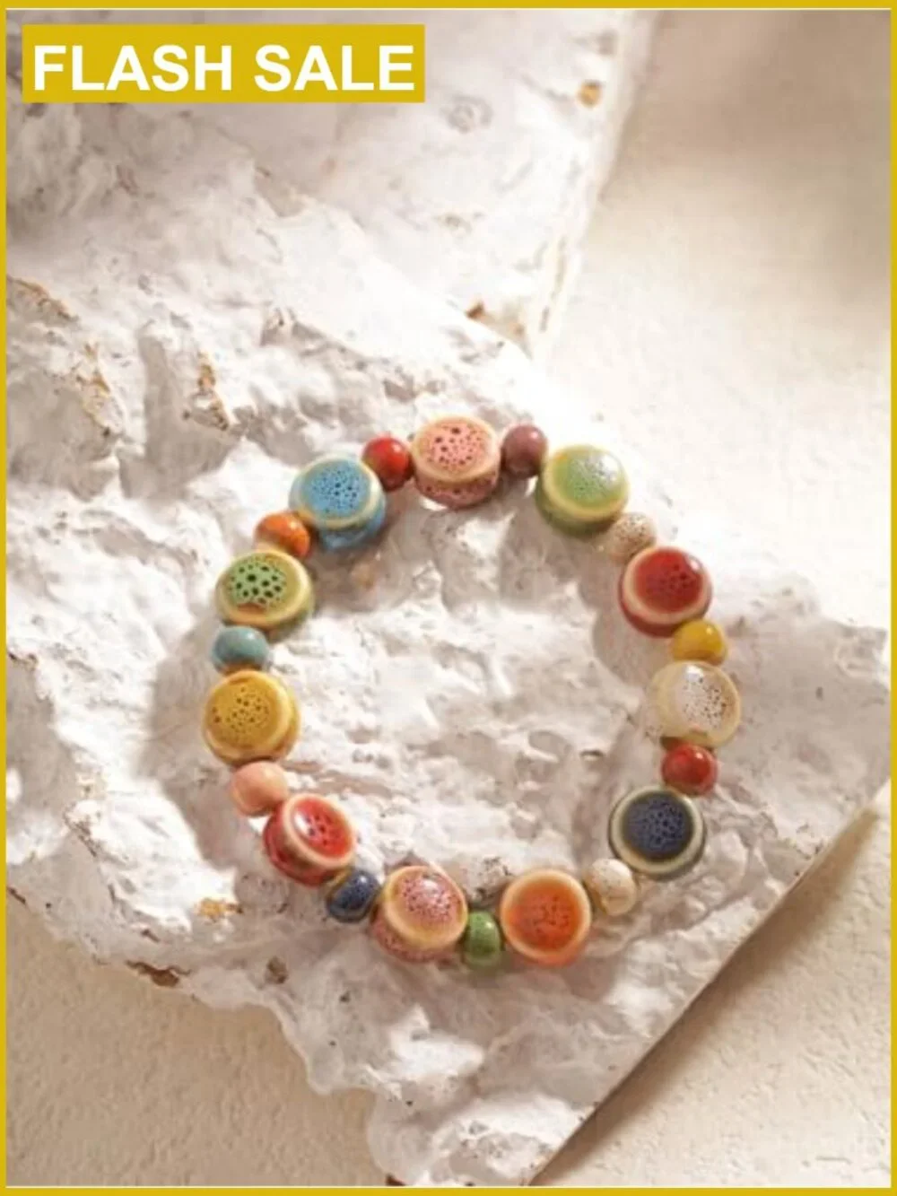 Boho Ceramic Bead Stretch Strand Bracelet Layering Statement